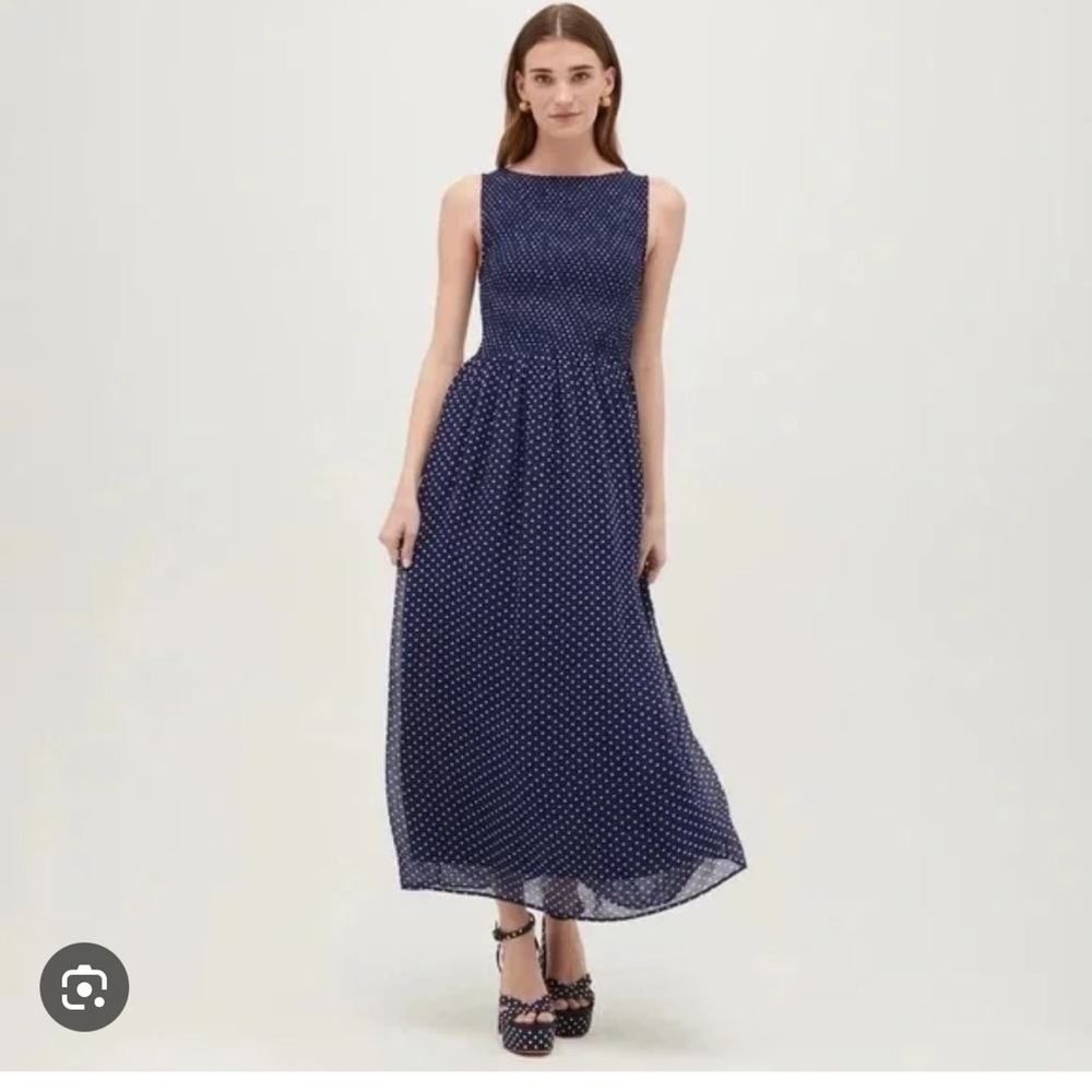 Hill House Cosina Navy Polka Dot Dress Size L